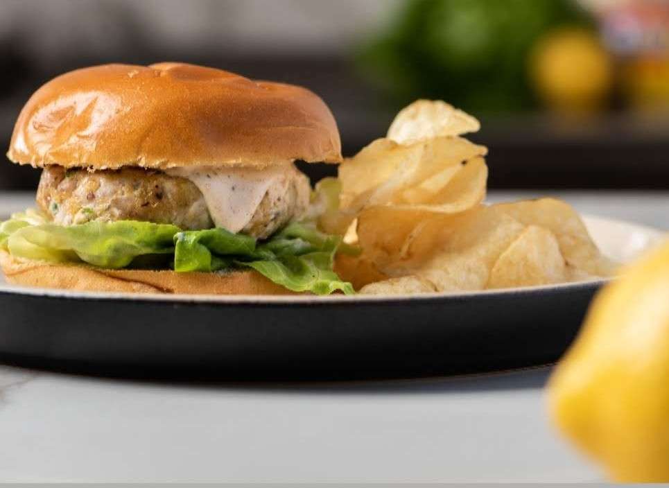 Delicious Yellowtail Burger with Old Bay Mayonnaise